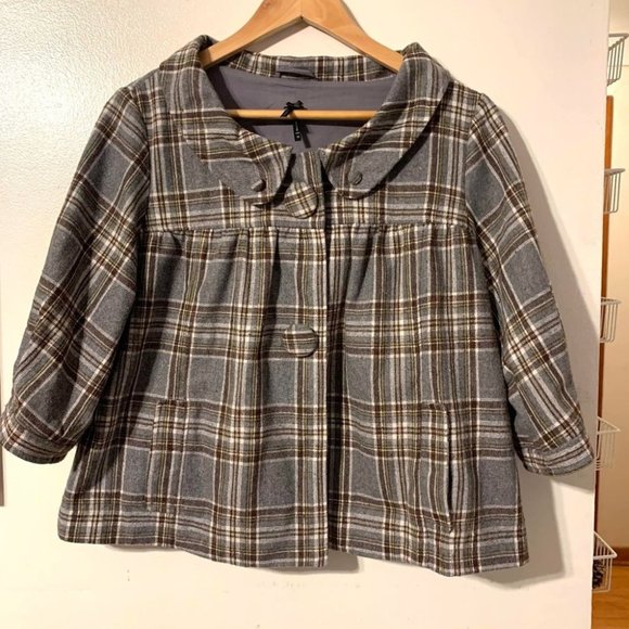 LAPIS Plaid Brown Cardigan Jacket Doll-like Style Sz M - Picture 1 of 6